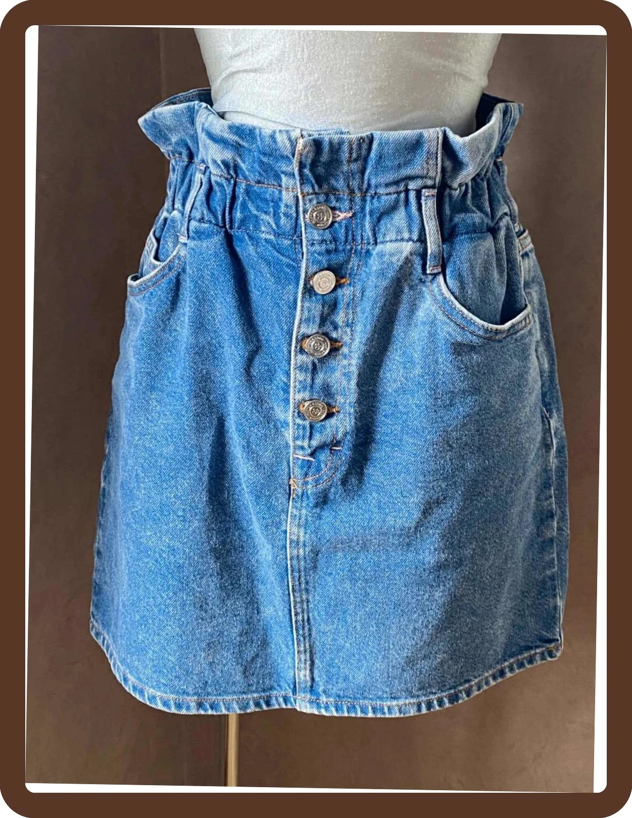 Jupe en jean taille haute Scotch & Soda T36 Coupe paperbag, boutons métal, denim 100% coton